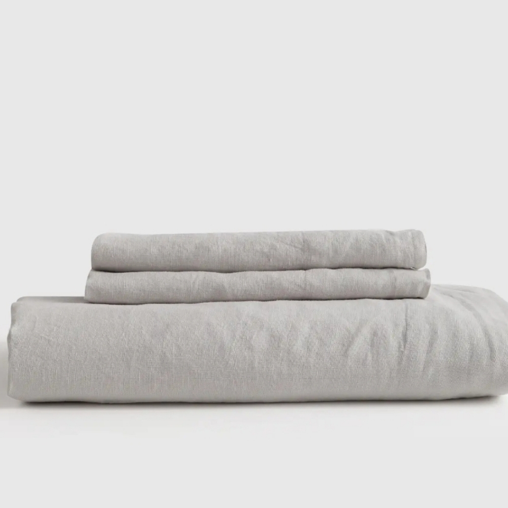 Quince 100% Linen Light Gray Fitted Bottom Sheet & 1 Pillowcase! Twin (672)